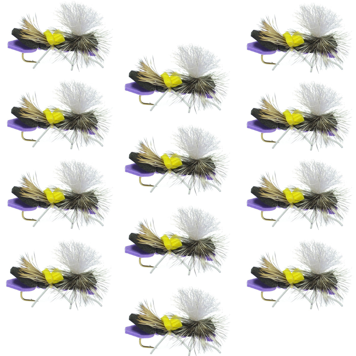 Parachute Chernobyl Ant Purple Foam Body Grasshopper Fly - 1 Dozen Fli ...
