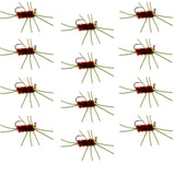 Barbless Pat's Rubber Legs Tungsten Bead Jigged Brown Euro Nymph  - Set of 12 Flies Hook Size 10