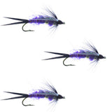 3 Pack Double Bead Purple Psycho Prince Nymph Fly - Size 12