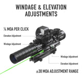 Pinty Nova 3-in-1 3-9x32 SFP Rifle Scope Combo, Green Laser