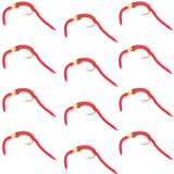 San Juan Worm Bead Head Power Worm Red V-Rib - 1 Dozen Nymph Flies Hook Size 14