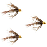 3 Pack Soft Hackle Bead Head Pheasant Tail Nymph Fly - Size 16