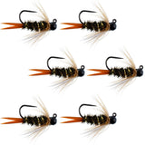 Black Tungsten Bead Prince Jig Tactical Czech Nymph Euro Nymphing Fly - 6 Flies Size 12