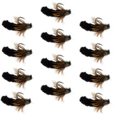 Tungsten Bead Black Mop Fly Tactical Jig Czech Euro Nymph Barbless Fly 12 Flies - Size 14