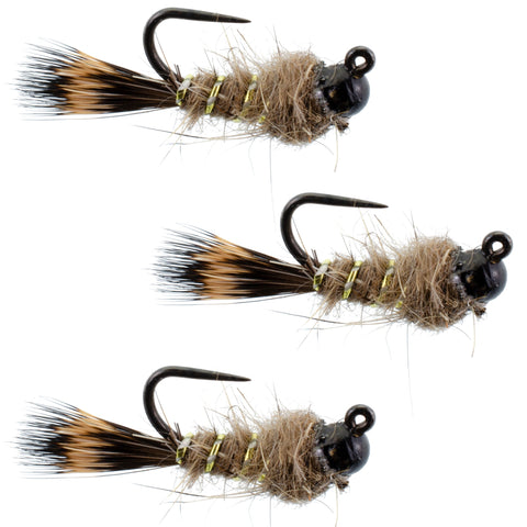 3 Pack Black Tungsten Bead Tactical Hares Ear Czech Nymph Euro Nymphing Fly