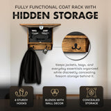 Tropical Paradise Hidden Gun Storage Coat Rack with Hooks for Coats, Bags, & Hats - Quick Access Concealment Shelf with Magnetic Lock - Handcrafted Gun Concealment Furniture