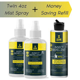 Insect Repellent, Picaridin Unscented Bundle 2 Pack of 4oz + Refill