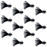 Black Bead Head Crystal Woolly Bugger Classic Streamer Flies - 12 Flies - Hook Size 8