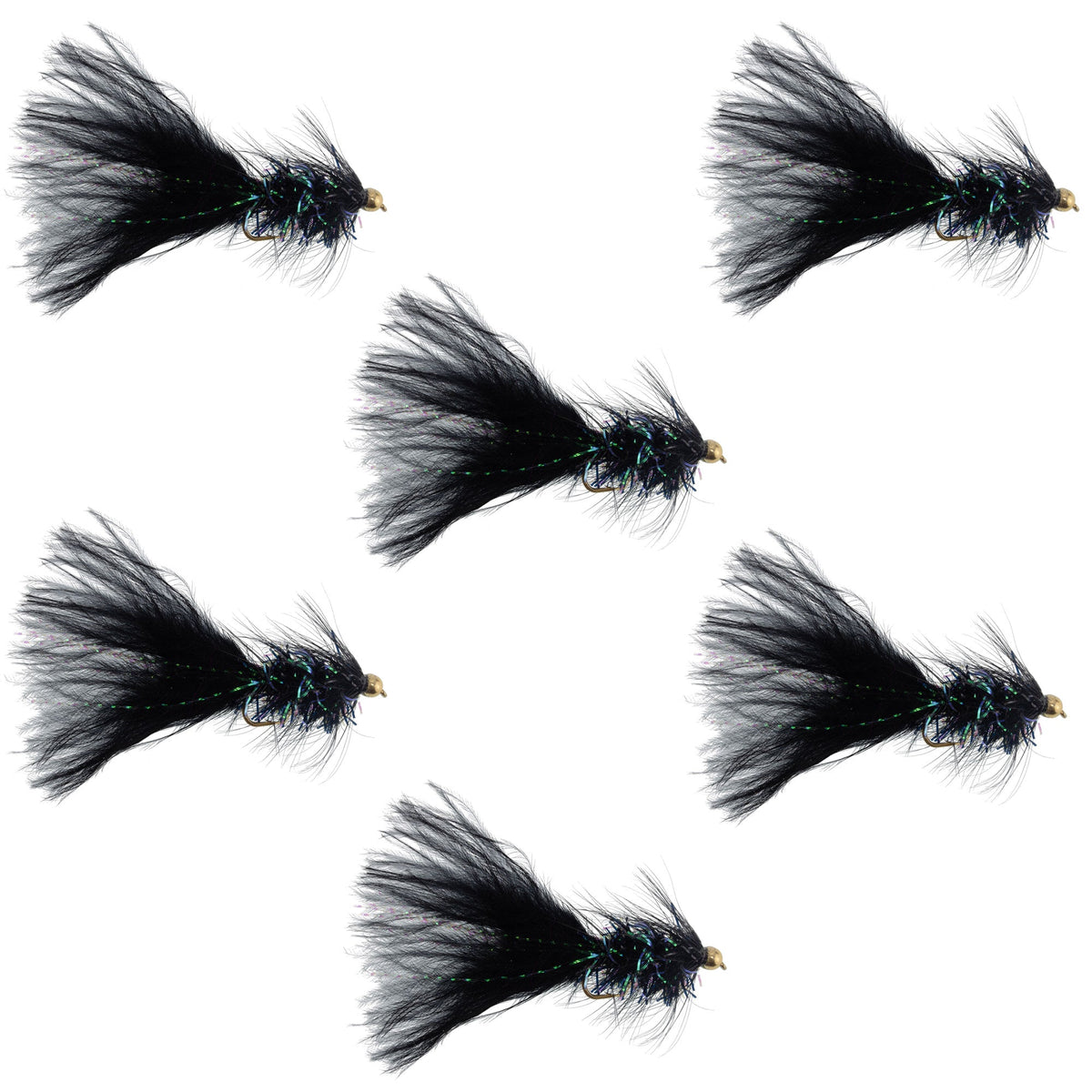 Black Bead Head Crystal Woolly Bugger Classic Streamer Flies - 6 Fly F ...