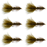 Dark Olive Bead Head Crystal Woolly Bugger Classic Streamer Flies - Set of 6 Trout Fly Fishing Flies - Hook Size 8