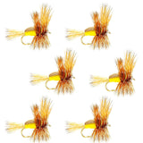 Barbless Yellow Humpy Classic Hair Wing Dry Fly - 6 Flies Hook Size 12