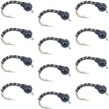 Black Zebra Midge - Black Bead Head - 1 Dozen - Size 24 - Tailwater and Lake Fly Fishing Flies