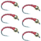 Bead Head Red Zebra Midge Still Water Nymph 6 Flies Hook Size 18