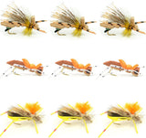Grasshopper Trout Flies Fishing Flies Assortment Dropper Hopper Foam Body - 9 Flies 3 Patterns Hook Size 10