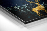 Golden Deer Under Teal Tree Brushed Aluminium Dibond Wall Art