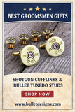 Bullet Tuxedo Studs and Shotgun Cufflinks set BRASS, 12 or 20 Gauge Shotgun Shell Cufflinks, Bullet Tuxedo Studs, Wedding, Groom, Groomsmen