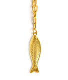 Fish - Beach Town - Small Paper Clip Chain Necklace - 18k Gold Plated 18 Inches