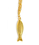 Fish - Beach Town - Small Paper Clip Chain Necklace - 18k Gold Plated 18 Inches