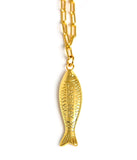 Fish - Beach Town - Small Paper Clip Chain Necklace - 18k Gold Plated 18 Inches