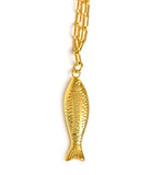 Fish - Beach Town - Small Paper Clip Chain Necklace - 18k Gold Plated 18 Inches