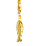Fish - Beach Town - Small Paper Clip Chain Necklace - 18k Gold Plated 18 Inches
