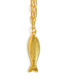 Fish - Beach Town - Small Paper Clip Chain Necklace - 18k Gold Plated 18 Inches