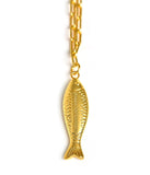 Fish - Beach Town - Small Paper Clip Chain Necklace - 18k Gold Plated 18 Inches