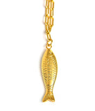 Fish - Beach Town - Small Paper Clip Chain Necklace - 18k Gold Plated 18 Inches