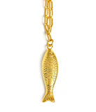 Fish - Beach Town - Small Paper Clip Chain Necklace - 18k Gold Plated 18 Inches