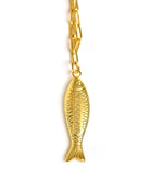Fish - Beach Town - Small Paper Clip Chain Necklace - 18k Gold Plated 18 Inches