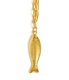 Fish - Beach Town - Small Paper Clip Chain Necklace - 18k Gold Plated 18 Inches