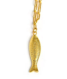 Fish - Beach Town - Small Paper Clip Chain Necklace - 18k Gold Plated 18 Inches