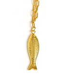 Fish - Beach Town - Small Paper Clip Chain Necklace - 18k Gold Plated 18 Inches