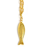 Fish - Beach Town - Small Paper Clip Chain Necklace - 18k Gold Plated 18 Inches