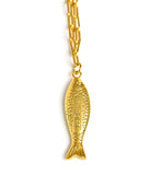 Fish - Beach Town - Small Paper Clip Chain Necklace - 18k Gold Plated 18 Inches
