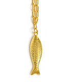 Fish - Beach Town - Small Paper Clip Chain Necklace - 18k Gold Plated 18 Inches