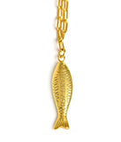 Fish - Beach Town - Small Paper Clip Chain Necklace - 18k Gold Plated 18 Inches