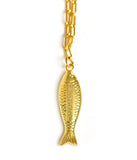 Fish - Beach Town - Small Paper Clip Chain Necklace - 18k Gold Plated 18 Inches