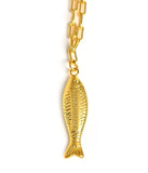 Fish - Beach Town - Small Paper Clip Chain Necklace - 18k Gold Plated 18 Inches