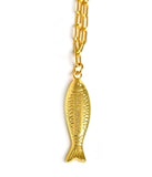 Fish - Beach Town - Small Paper Clip Chain Necklace - 18k Gold Plated 18 Inches
