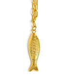 Fish - Beach Town - Small Paper Clip Chain Necklace - 18k Gold Plated 18 Inches