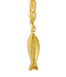 Fish - Beach Town - Small Paper Clip Chain Necklace - 18k Gold Plated 18 Inches