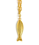 Fish - Beach Town - Small Paper Clip Chain Necklace - 18k Gold Plated 18 Inches