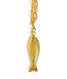 Fish - Beach Town - Small Paper Clip Chain Necklace - 18k Gold Plated 18 Inches