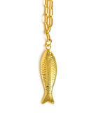 Fish - Beach Town - Small Paper Clip Chain Necklace - 18k Gold Plated 18 Inches