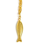 Fish - Beach Town - Small Paper Clip Chain Necklace - 18k Gold Plated 18 Inches