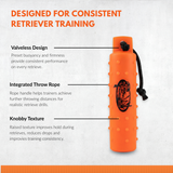 The HuntEmUp 3in Plastic Dog Training Bumper Dummy w/Valve Orange