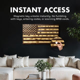Large American Flag Gun Safe - Quick Access Hidden Gun Safe for Rifles, Shotguns, & Handguns - Gun Concealment Furniture with Magnetic Lock - Gun Self Hidden Storage (Red Mahogany)