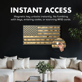Large American Flag Gun Safe - Quick Access Hidden Gun Safe for Rifles, Shotguns, & Handguns - Gun Concealment Furniture with Magnetic Lock - Gun Self Hidden Storage (Gray)