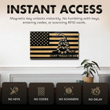 Dont Tread on Me Concealment Shelf - Quick Access Patriotic Hidden Gun Storage with Magnetic Lock - Safe & Secure Gun Concealment Furniture (Stripes)